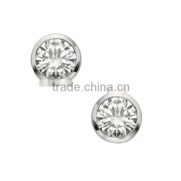 Sterling Silver One Stone Round Forever Brilliant Moissanite Stud Earrings