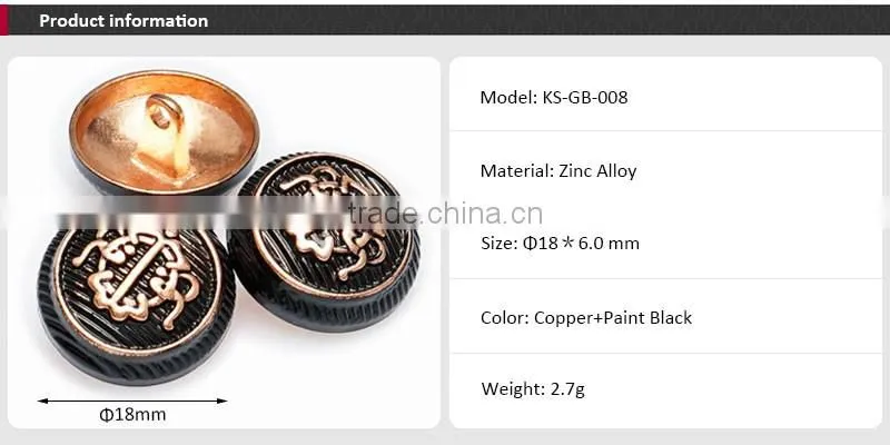 Garment Accessories Alloy Metal Buttons For Jackets