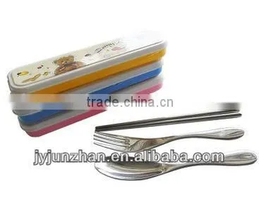 Promotion cutlery spoon fork chopsticks sets with nicely design and plastic box packing with food certificate safe-using