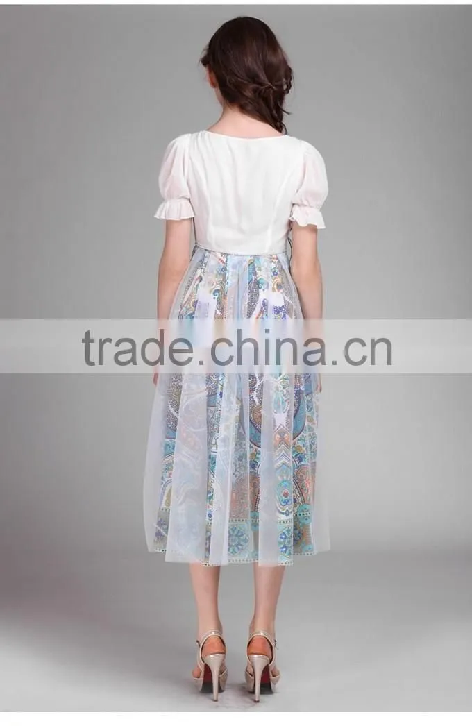 2015 High Quality Floral Printed Girls Party Dresses Long