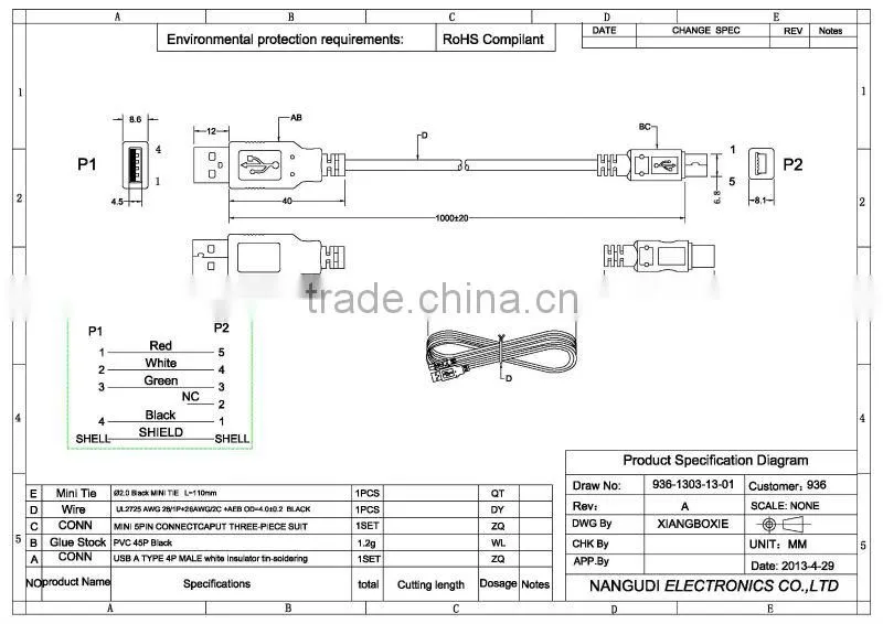 OEM Factory Sale Usb 2.0 Mini Usb Cable