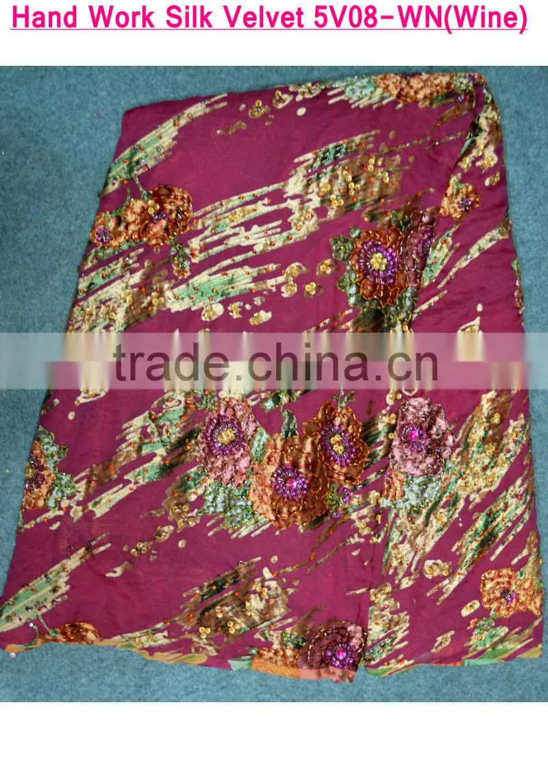 Polyester super hand work silk velvet super silk velvet fabric for african dress
