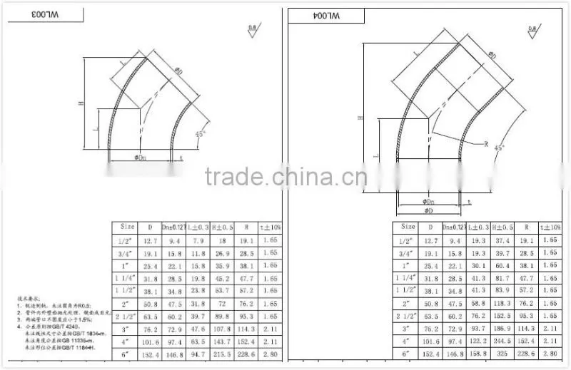 Factory price 304 316L Stainless steel sanitary pipe fitting 45 degree bend