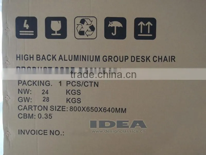 Replica Charles and Ray High Back Ribbed Aluminum Group Desk Chair - Blue Color Genuine Leather