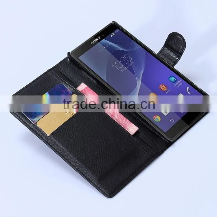 Hot Selling Funky Mobile Phone Leather Flip Wallet Case For Sony Xperia Z3 Ultra