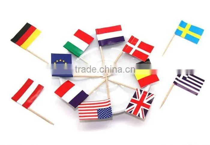 single point bamboo toothpick with flag in round shape