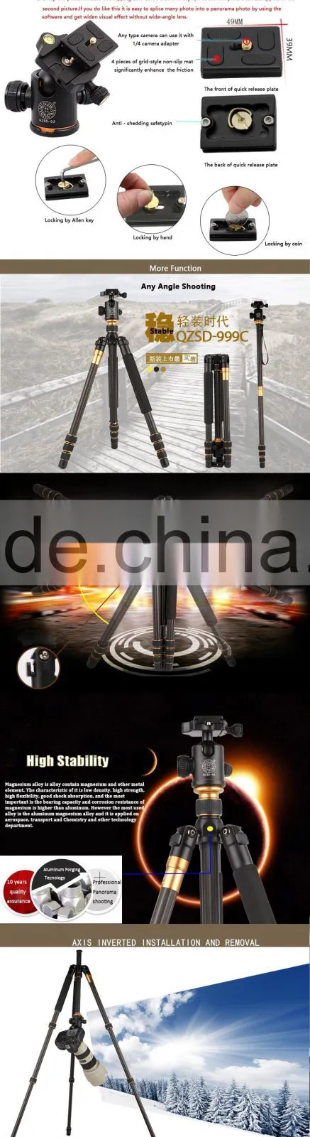 Q999C carbon fiber Professional digital camera tripod video dslr zomei sirui weifeng jieyang obo manfrotto profoto monopod