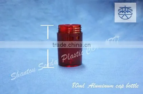 80ml clean acrylic pill bottle with golden cap, transparent acrylic bottle with Aluminum screw cap, empty PS capsules bottle
