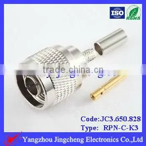Reverse Polarity N type male body with female pin crimp for RG58 RG142 cable