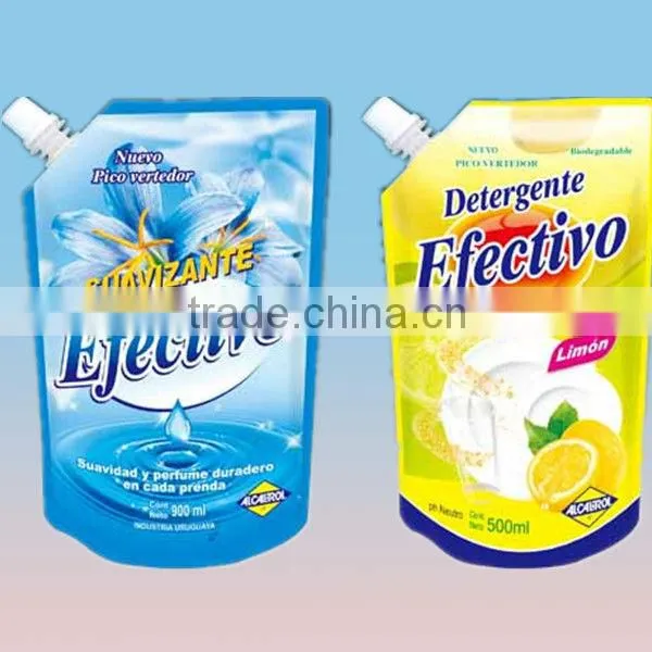 laminated &printed plastic packaging bag with spout for juice