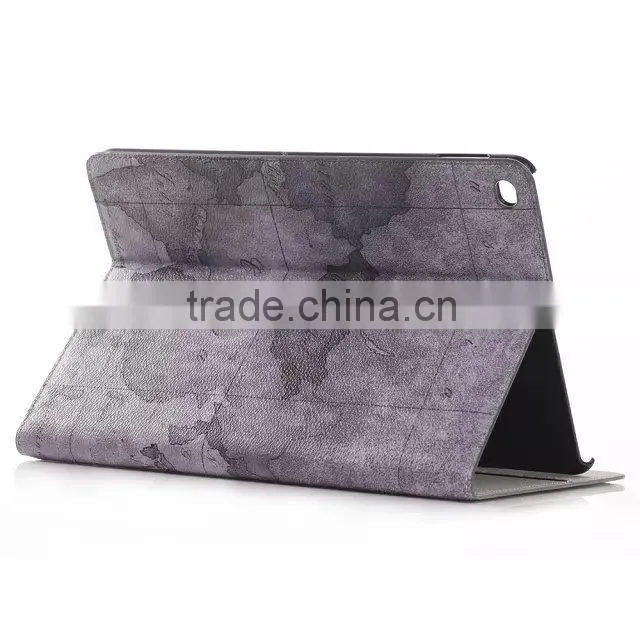 Fashion map leather wallet case for IPad air 2,For ipad 6 case and covers