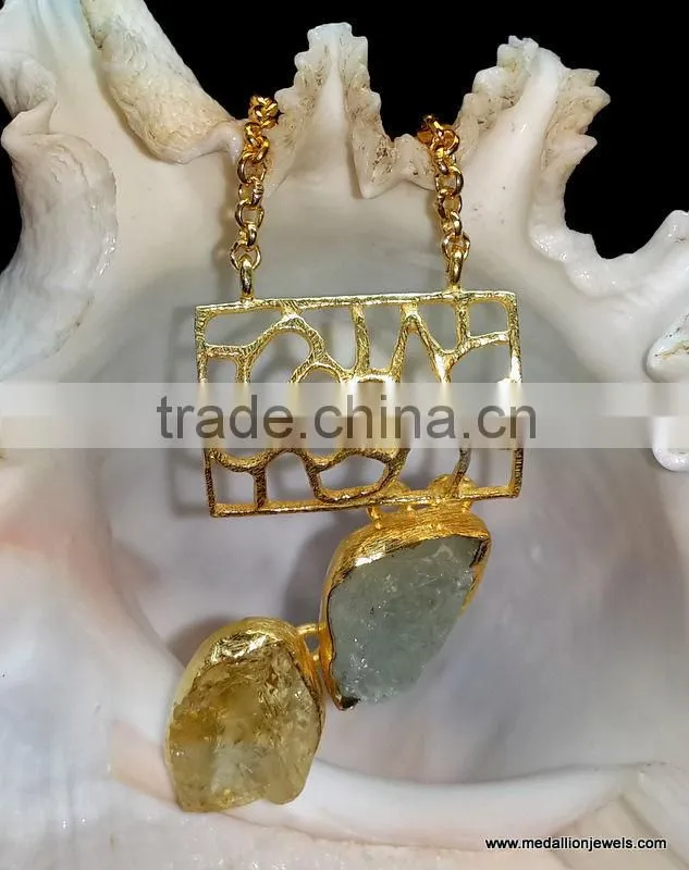 Rough Stone Vermeil 925 Sterling Silver Necklace, Rough GemStone Vermeil Designer Necklace, Fashionable Designer Necklace