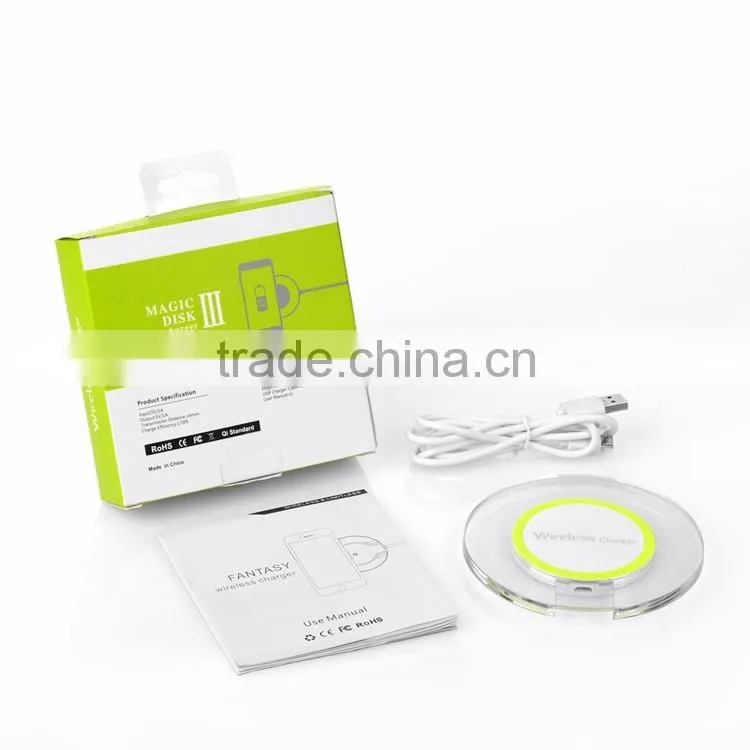 2016 Cool LED indictor Charging QI Standard Wireless Charger Pad And Receiver For Both iPhone Android Phone