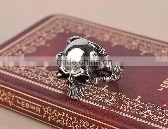 Stainless Steel Titanium Silver Men's Skull Men Cool Biker Punk Ring Retro