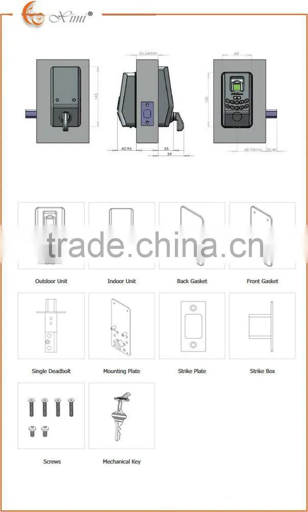 Cheap biometric fingerprint door lock without handle keypad fingerprint access control system