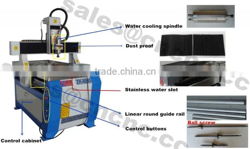High precision cnc machine for engraving metal 6090 with water sooling system