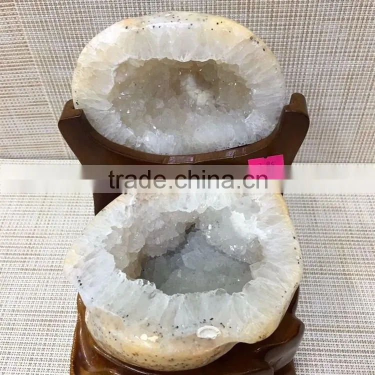 Natural White Agate Geode Crystal Treasure Basin For Sale