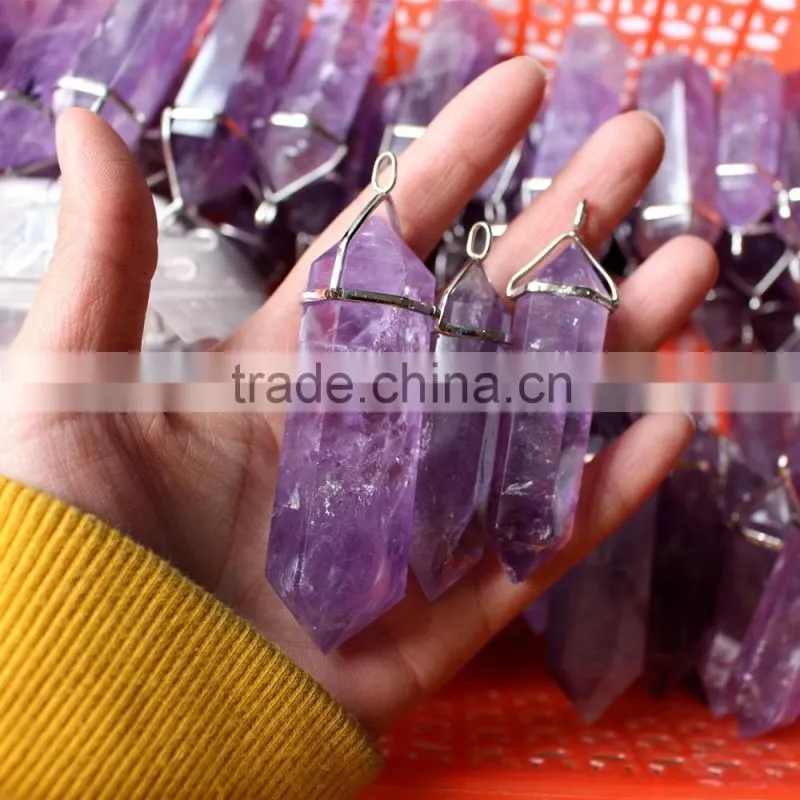 natural polished amethyst quartz crystal pendents