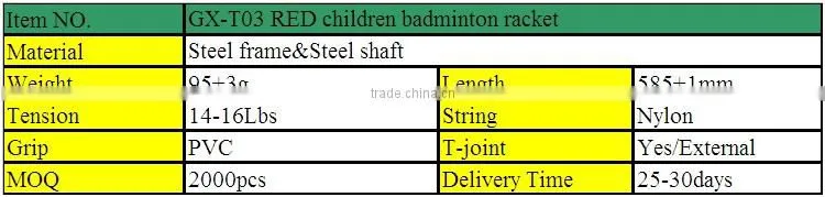GX-T03 RED high quality steel kids new sport toys badminton racket/racquet