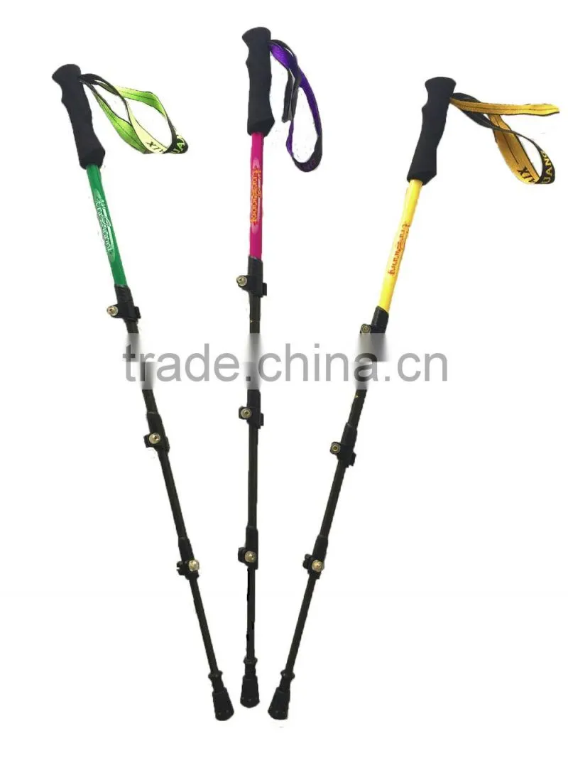popular red four sections carbon fiber telescopic trekking pole nordic walking stick