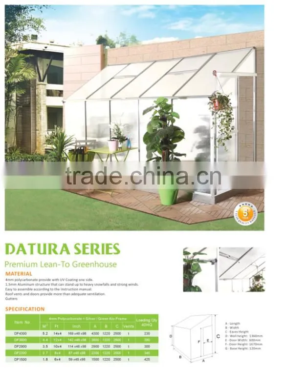 4' wide Lean to Greenhouse Kit