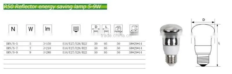 R50 reflector E27 9w CFL lamp,reflector bulb,lighting bulbs from China factory