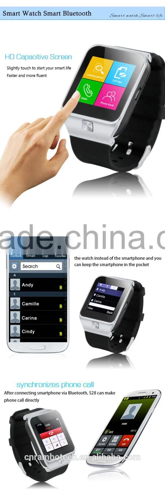 high quality android bluetooth watch wrist for sport