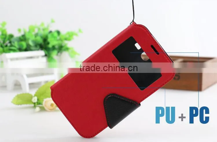 LZB Fashion color contrast series view windows PU leather case flip cover for iphone 4