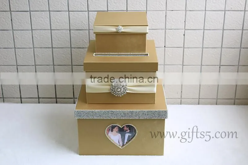 Gold card box for wedding Luxury wedding keepsake box large wedding card boxes