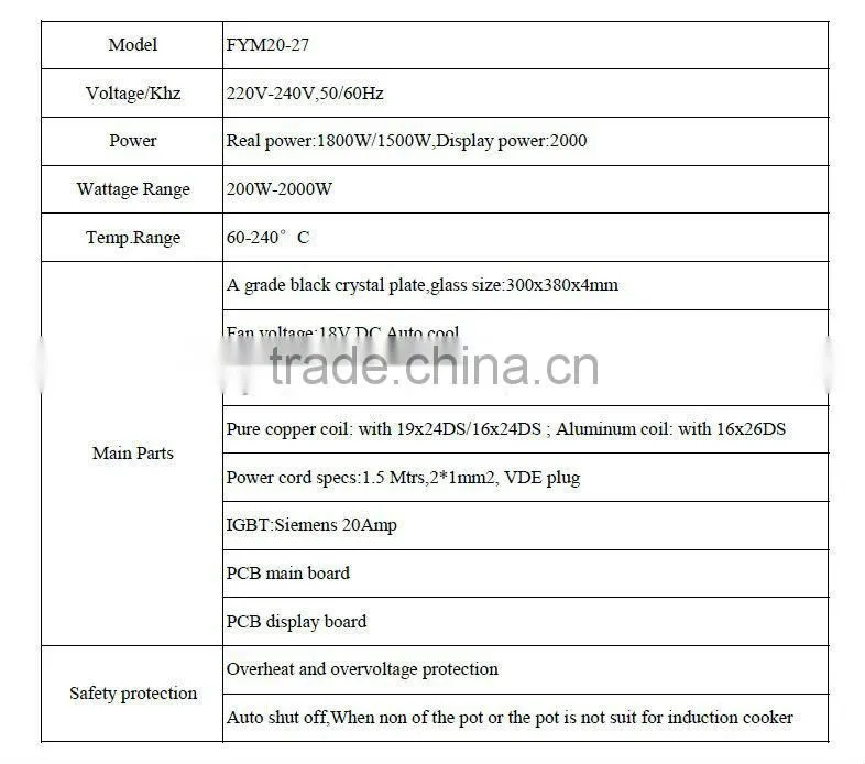 New product touch sensor induction stove FYM20-27