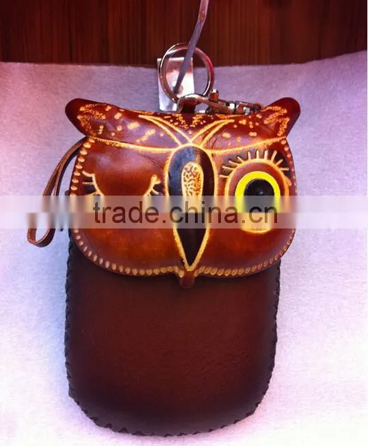 High quality genuine leathter coin purse owl face animal leather coin purse, coin case