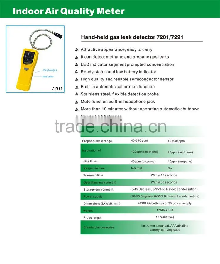 AZ7201 Highly Sensitive Portable Flexible Probe Digital Combustible Methane Propane Gas Leak Detector
