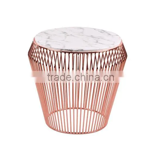 2016 NEW round marble table tops rose gold metal wire coffee table