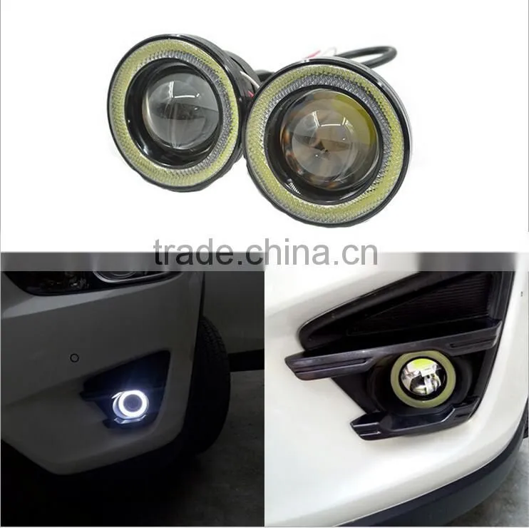 Super Bright 3 Inch LED Fog Lights with Blue COB Halo Angel Eye Rings Car DRL