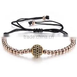 Fashion gold plated zircon stoppers macrame bracelet braided rope, 18k gold jewellery wholesale charm bracelet