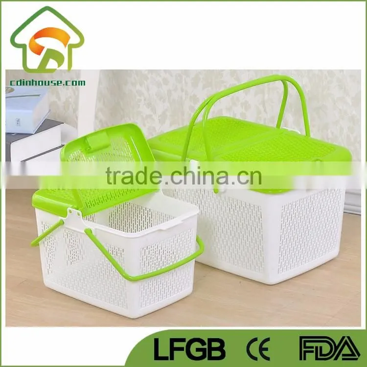 Plastic Pinic Fruit Storage Basket with Lid and Handle
