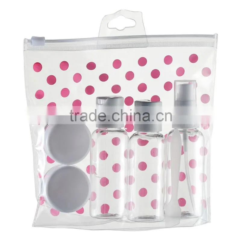 High quality 5 pcs plastic travel bottles set/fine mist sprayer
