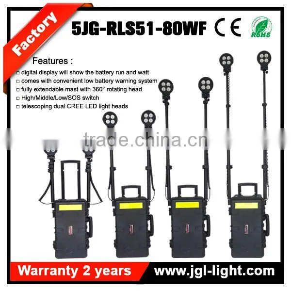 guangzhou portable power source ems High/Middle/Low/SOS operated CREE 80W LED heavy duty rechargeable searchlight