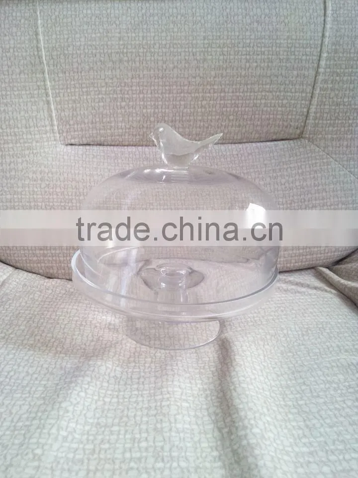 handmade glass cake plate with bird cover,glass storage jar with cover,glass cake plate wholesale cheap