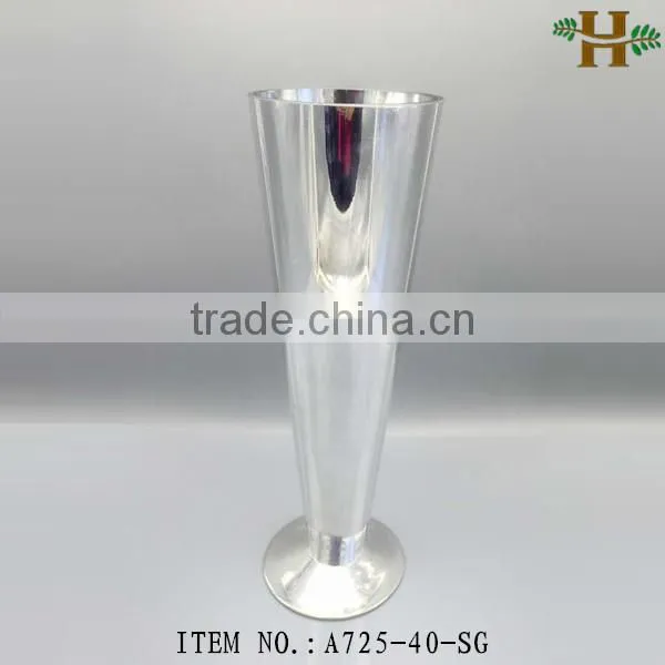 handblown tall silver trumpet glass vases