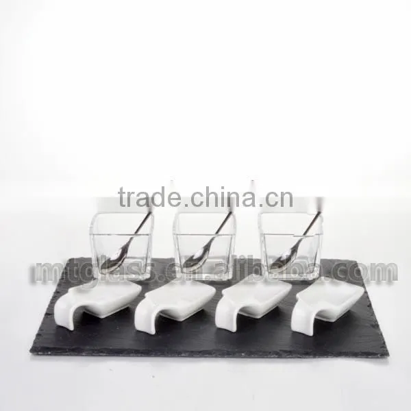 Hand made Eco-friendly Natural material white japan ceramic dinner set ,coup bowls with spoon
