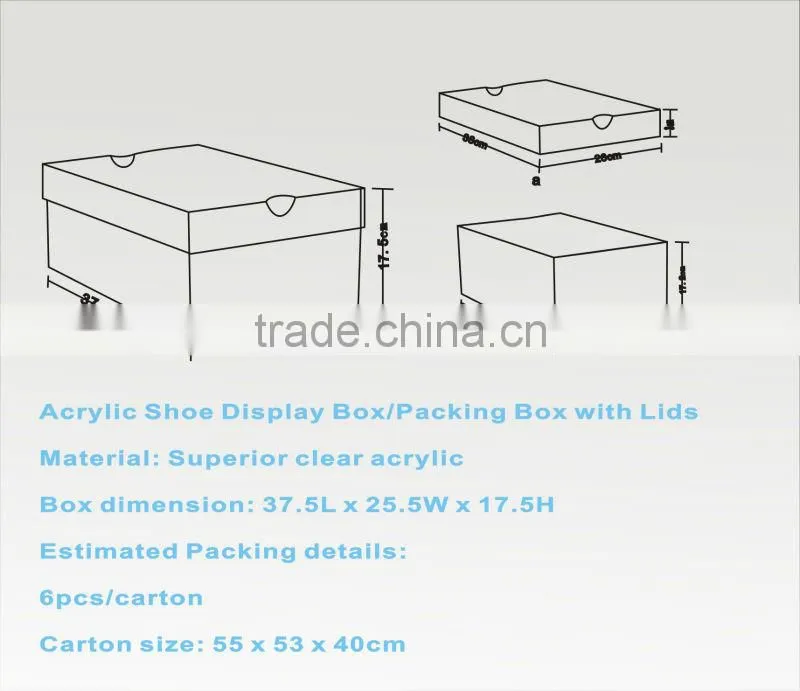 Custom transparent plexiglass shoe box clear acrylic shoe boxes