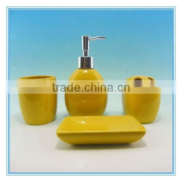 Hot sale round yellow dehua 4pcs ceramic bathroom set