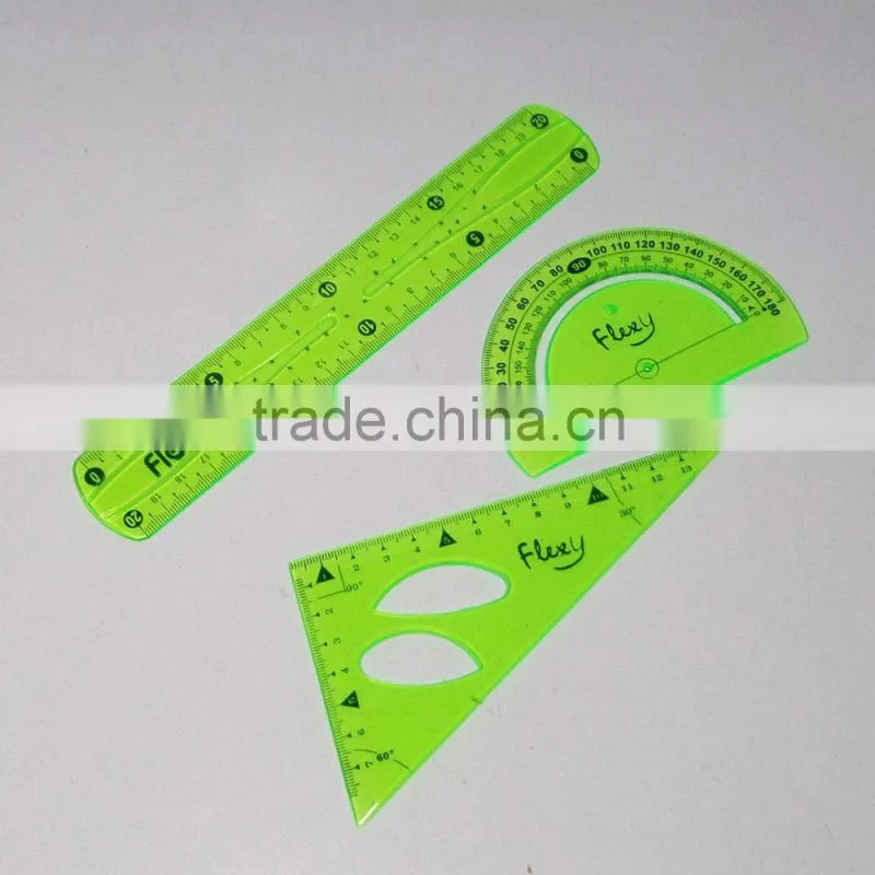New designer 3pcs clear PVC flexible school math set
