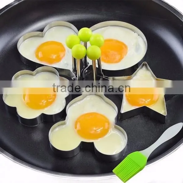 Stainless Steel Fried Egg Mold Pancake Mold Kitchen Tool Pancake Rings with Oil Brush 5 Pcs Set
