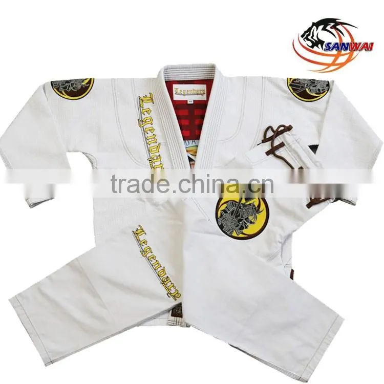 Brazilian jiu jitsu gi with embroidery and sublimation patches or blank black/white/blue col bjj gi for adult and kids
