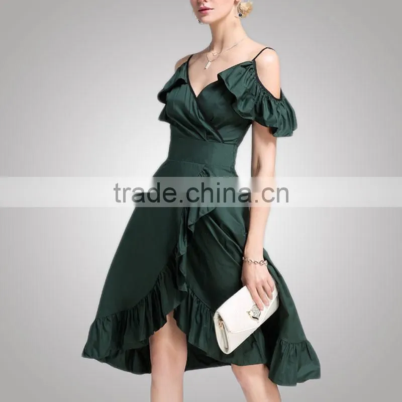 Fashion Design Classic Look Young Ladies Green Dress For Tall Women