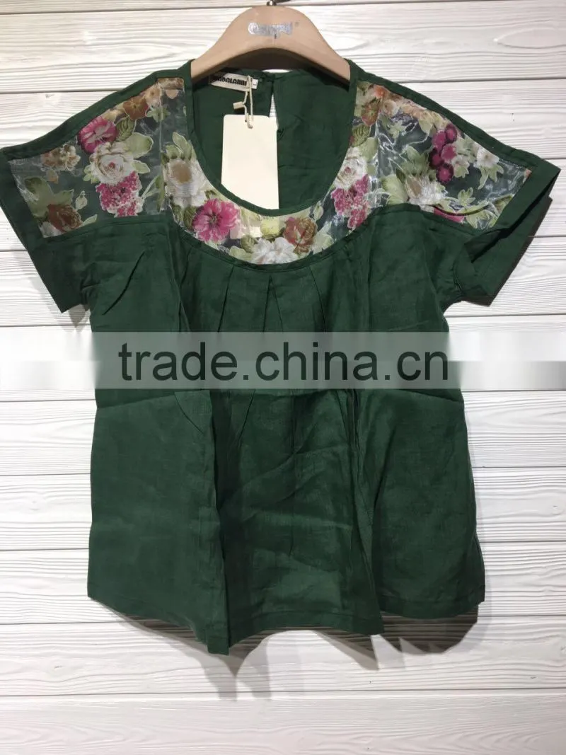 GZY stock short sleeve goog quality cotton blouse neck design