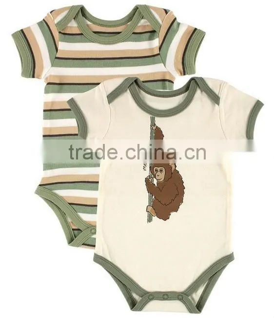 Re stripe applique bear organic cotton summer wear short sleeve wholesale pattern custom made kids jumpsuit