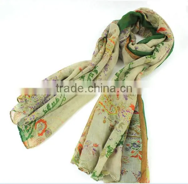 Korean style new product hot sale fashion super big Paris yarn women print silk hijab scarf